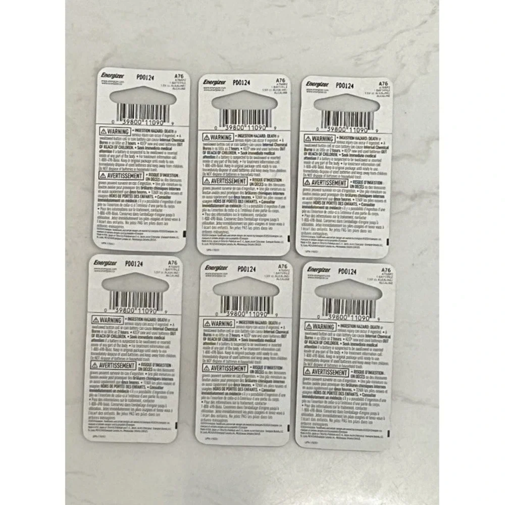 Energizer A76 LR44 AG13 LR1154 FPX76 SR44SW/W 1.5V Alkaline Batteries 6 Count